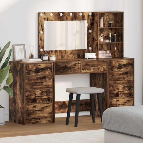 Schminktisch mit Regal 3 pcs Geräucherte Eiche Holzwerkstoff