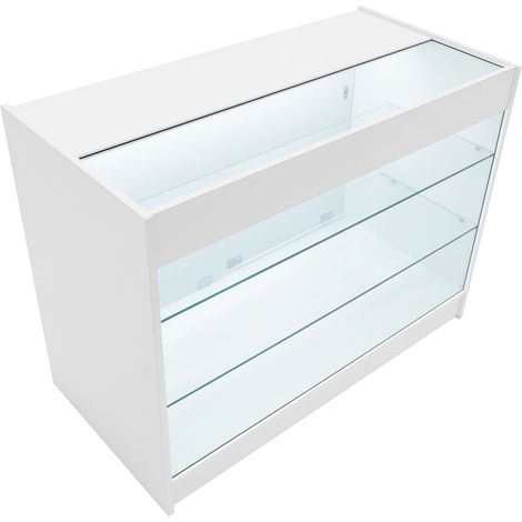 Weiße LED-Ladentheke K1200 – Abschließbare Aufbewahrungseinheit I Glasvitrine (1/5)