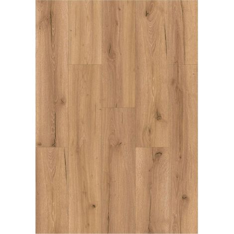 Suelo vinílico SPC Click Sorin, Roble Silvestre Rústico Marrón Dorado, efecto madera, con Aislamiento Acústico Paquete de 10 lamas (2,208 m²) (1/5)