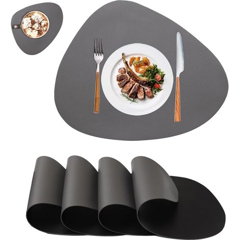 Sets de 4 Table Lavable,Set Couverts de Table,Dessous de Table,Cuir Antidérapant Double Face Imperméables Set Table et Dessous de Verre,Set de Table Lavable Chaleur Résiste (1/5)