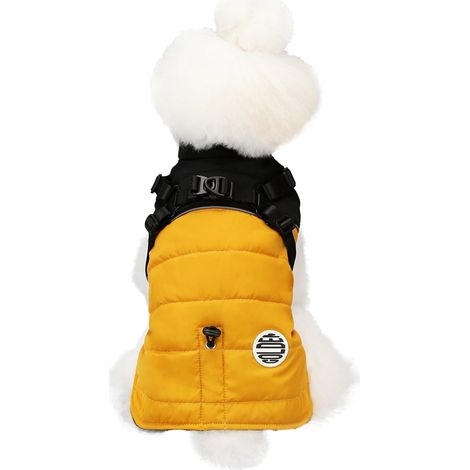Veste Chien - Imperméable et Coupe-Vent - Intérieur Doublé Coton - Ajustable avec Fermoirs Métalliques - Pour Chiens Moyens et Petits - Jaune - XL (1/5)