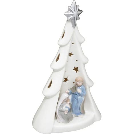 Décoration Lumineuse Sapin "Nativité" 23cm Blanc