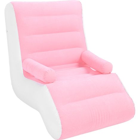 Canapé Gonflable Portable Pliant avec Accoudoirs Design Ergonomique en PVC et Tissu Flocké Rose Blanc 140x85x80cm (1/5)