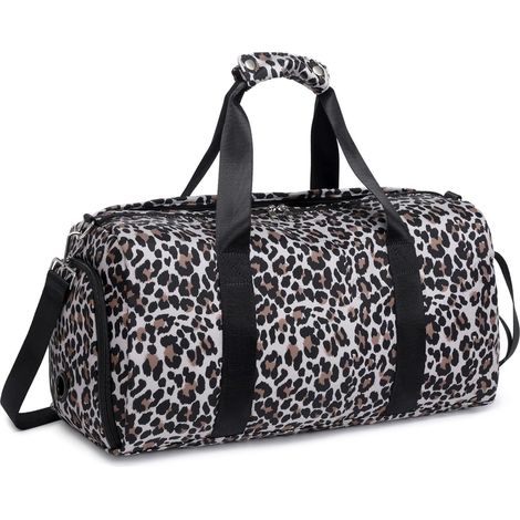 Petit sac de sport pour femme imprimé léopard : sac de gym, de voyage et de nuit multifonction avec compartiment à chaussures et sac humide, 46 x 21,1 x 23,9 cm (1/5)
