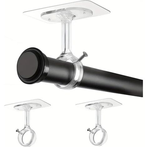supports de tringle à rideau au plafond sans perçage crochets adhésifs réglables pour Ø3 cm chambre placard facile poser 2 pièces (1/5)