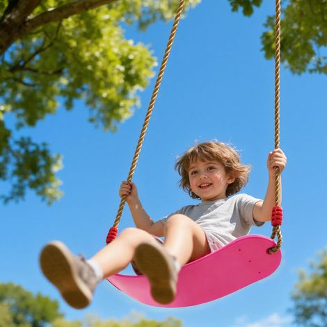 Balançoire pour Enfants Siège avec Corde Matériau EVA Flexible 66x14cm Max Charge 150kg (Rose)