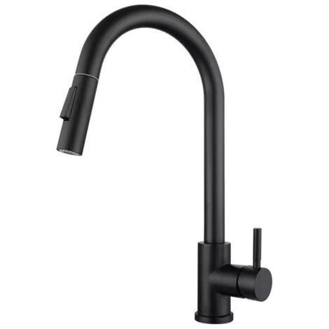 Robinet de cuisine noir, robinet de cuisine pivotant à 360 ° en acier inoxydable, robinet d'évier moderne à poignée unique (1/4)