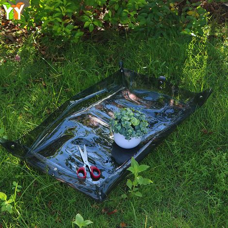 Tapis étanche réutilisable pour pot de fleur et cache-pot, protection anti-salissure pour balcon et rebord, Composition : 49,5 × 75 cm, Couleur : noir (1/5)