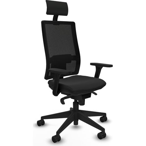 Horna sincro malla negra similpiel negro brazos 3D base piramidal cabecero fijo ruedas 65mm nailon (1/5)