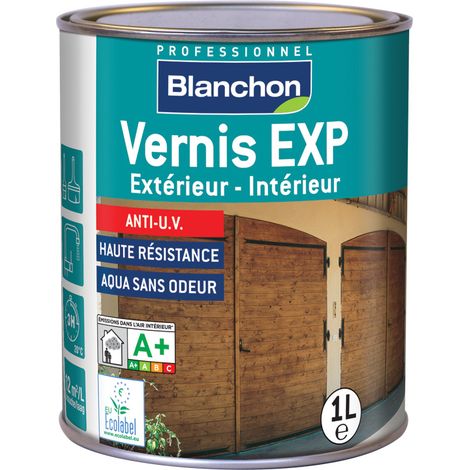 Blanchon – Vernis pour boiseries aqua 1 L satin – Anti-UV pour climats extrêmes – Application au pinceau ou rouleau – Rendement 12 m²/L