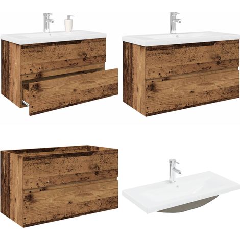 vidaXL Meuble lavabo avec bassin et robinet intégrés vieux bois (1/5)