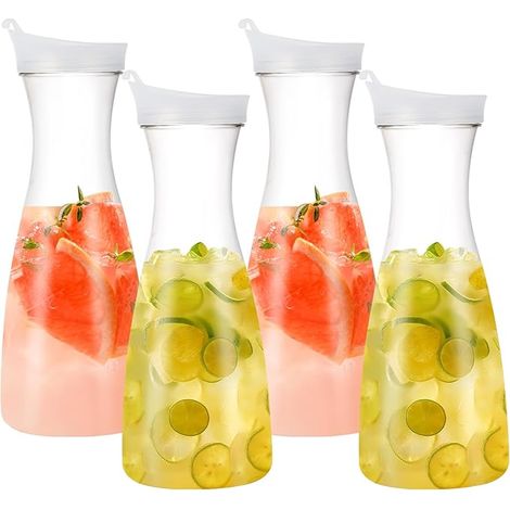 Carafes à Eau en Plastique Pichet Jus avec couvercle Transparent Bouteilles froide pour eau,café,lait,thé,boissons et vin(Blanc) (1/5)