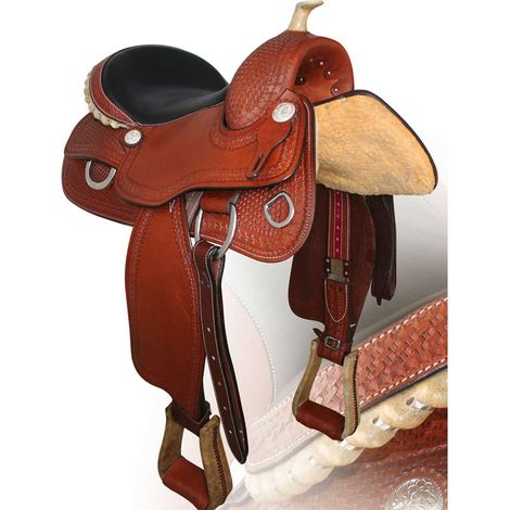 16", marrone: Sella western Triple S da reining in cuoio americano con rifiniture in rawhide