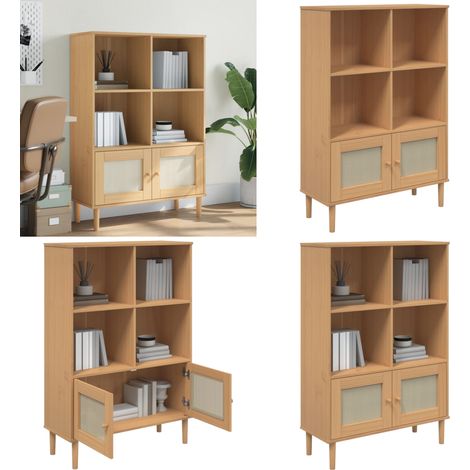 Estantería SENJA aspecto ratán madera pino marrón 90x35x130 cm - Estantería de pino - Estantería con puertas