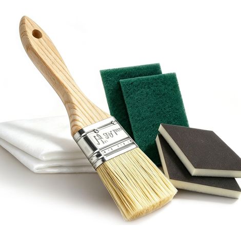 Kit Entretien Bois Éponge Abrasive Tampon Abrasif Chiffon Coton Pinceau Huile Bois Set Complet 7 Pièces avec Bloc Abrasif K320 Chiffons Absorbants Pinceau Plat pour Huile et Entretien Meubles (1/5)