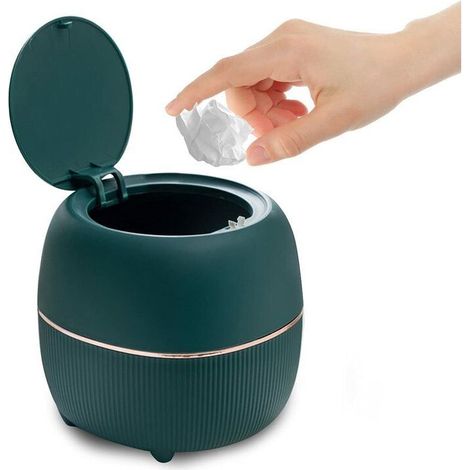 Mini papelera redonda de oficina con tapa, de plástico, para el hogar, la cocina, el baño y la oficina (verde), una pieza.