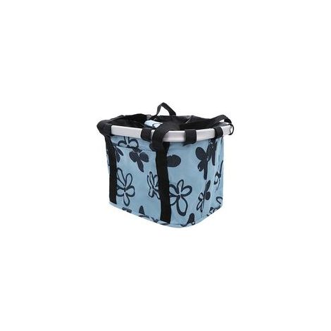 Panier de vélo pliable amovible en toile pour guidon, pique-nique, shopping, animaux, fleur noire sur bleu – (1/4)