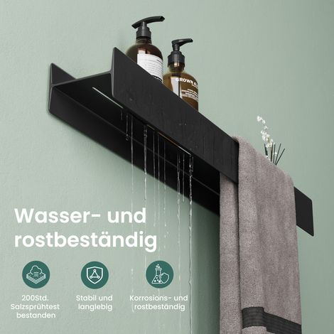 Mai & Mai Duschablage zum Bohren oder Kleben Duschregal Badablage 60cm Badezimmerablage zur Wandmontage Badezimmer Organizer Matt schwarz Reglo-03