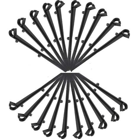 Lot de 20 crochets de fixation pour filet de protection de gouttière en PP, longueur 16 cm, noir (1/5)