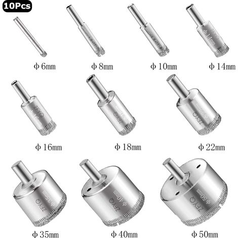 Lot de 10 - Forets Diamantés De Qualité Supérieure En Acier Au Carbone - Perceuse Sur Verre - Céramique - Porcelaine, Carrelage, Marbre - Ø6 mm-50 (1/5)