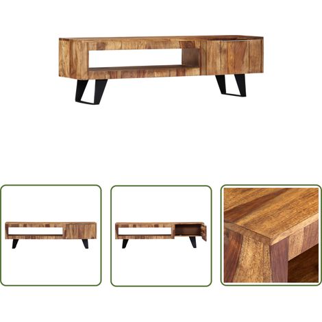 The Living Store Meuble TV 140x30x40 cm Bois massif - Meuble Tv - Meuble Televison - Meuble Salon - Meuble Bois Massif - Sesam (1/5)