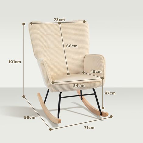 Fauteuil à bascule velours côtelé beige, avec accoudoirs et patins en bois, inclinable pour salon et chambre, confortable et élégant (1/4)