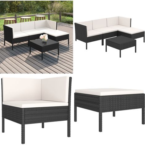 5-tlg. Garten-Lounge-Set mit Auflagen Poly Rattan Schwarz - Gartengeräte - Gartenmöbel - Loungeset - Outdoormöbel - Esstisch - Home & Living (1/5)