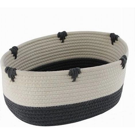 TRADE SHOP - Cesto Porta Biancheria Bicolore In Tessuto Intrecciato Cestino 30x22x14cm 10664 -