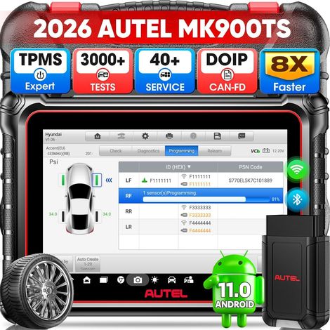 MaxiCOM MK900TS TPMS Diagnostic Auto, 2026 MK900-TS Up de MS906TS MX900TS MK808S-TS MK900 MK900BT, Program/Réapprenti TPMS, CAN FD&DoIP, Scanner Bidirectionnel 3K+ Tests Actif, 40+ Service, OS11 (1/5)