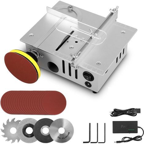 Mini Scie Circulaire de Table avec 4 Lames Alimentation 7 Vitesses 96W Scie Circulaire de Précision Portable Lame 0-15mm Hauteur Réglable pour Bricolage Bois Modélisme (1/5)