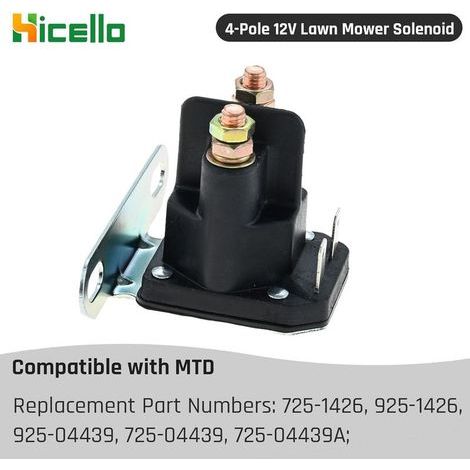 Solénoïde de tondeuse à gazon 4 pôles 12 V compatible avec MTD 725-04439 Relais solénoïde de démarreur pour VTT, motoneiges, tracteur à gazon pour Cub Cadet (1/5)
