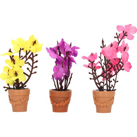 3 pots de fleurs miniatures 1:12 en résine, plantes artificielles multicolores pour accessoires de maison de poupée (1/5)