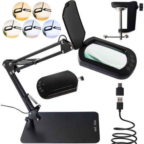 - Lampe Loupe sur Pied 10X, Lentille Rectangulaire XL sans Distorsion, Lampe Loupe de Bureau pour Lecture, Onglerie, Diamond Painting, Artisanat, Bricolage, 5 Modes de Couleur et de Luminosité