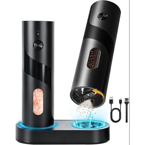 Ensemble de Moulins à Sel et Poivre Électriques Rechargeables, Capacité, Base de Charge USB-C, Broyage Automatique, Mouture, LED (1/5)