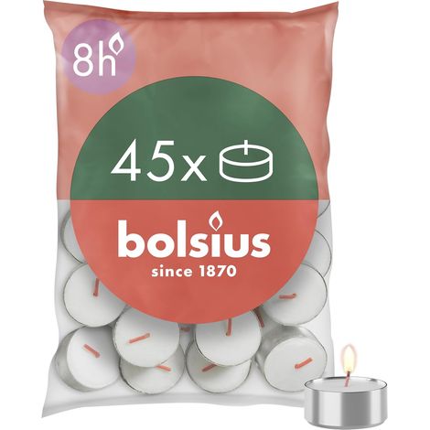 D-Light - Lot de 45 Bougies Chauffe-Plat - Dans un Sachet - Durée de Combustion: 8 Heures - Décoratives - Blanches - Contient de la Cire Végétale Naturelle - Sans Huile de Palme (1/5)
