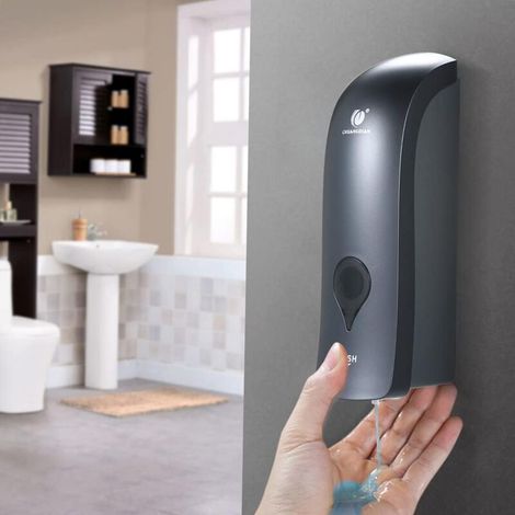 300ml Soap Dispenser, Single Head Manual Soap Dispenser, Wall Mounted Dispenser No Drilling, Suitable for Kitchen and Bathroom, Gray MUMU