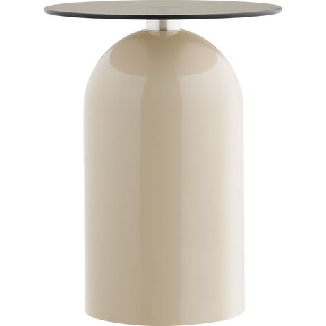 Bout de canapé Ø40cm plateau en verre trempé fumé pied central en métal beige - RAFAELO (1/5)