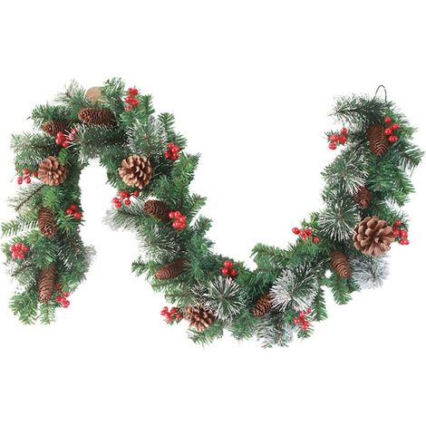 Guirlande de Noël en sapin artificiel et pin enneigé, décorée de canneberges et de pommes de pin, 270 cm, vert sapin enneigé (1/4)