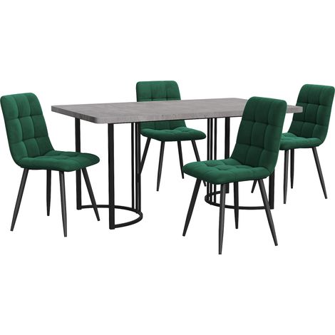 Ensemble de salle à manger 5 pièces, table à manger avec 4 chaises, ensemble de table de cuisine moderne, table de cuisine 140×80 cm avec pieds en métal noir, plateau MDF gris, chaises de salle à mang (1/5)