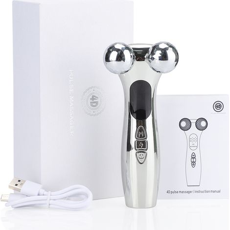 Masajeador facial de belleza 4D con rodillo: elevador de cuello de doble bola con 12 modos de masaje, 5 niveles de vibración y 9 ajustes de intensidad para el rostro. (1/5)