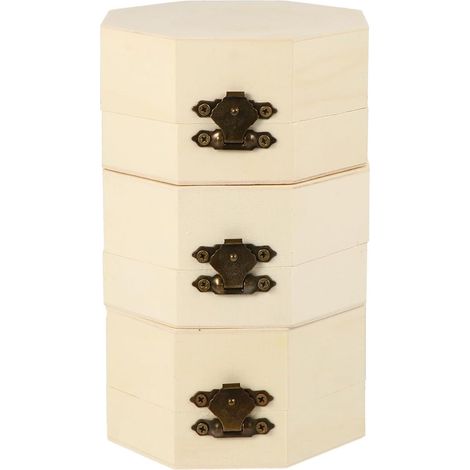de 3 boîtes de rangement octogonales en bois beige au design (1/5)