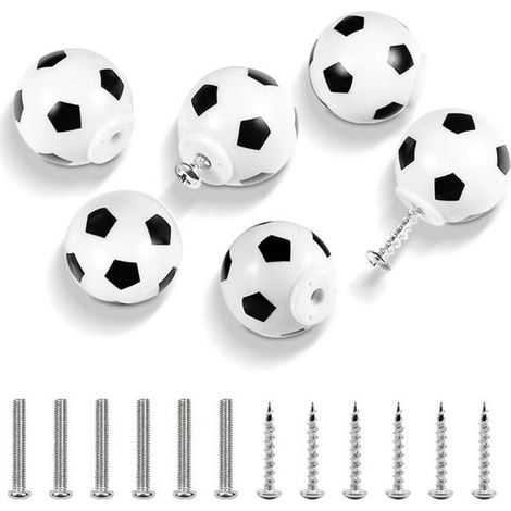 - 6 boutons et poignées pour enfants, boutons de tiroir de football, poignées de décoration de meubles, poignées de commode, bouton (1/5)