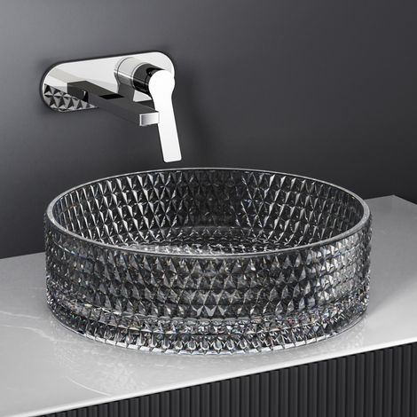 EMKE Aufsatzwaschbecken 36 x 36 x 11.2 cm Schwarzes Glas Rundes Handwaschbecken