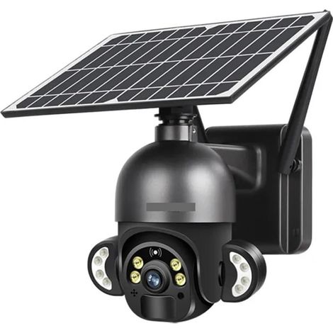 Caméra de sécurité à Domicile Caméra de Surveillance vidéo sans Fil, avec Carte Sim 4G et 4MP, Panneau Solaire 6W, CCTV, Alarme extérieure, Batterie Longue durée de Veille(Black 4G No Card) (1/5)