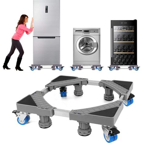 Adjustable Washing Machine Fridge Base 41.5cm-65cm Laundry Pedestal Dryer Base with 4 Wheels and 8 Feet, Noise Reduction Shockproof Dryer Effect