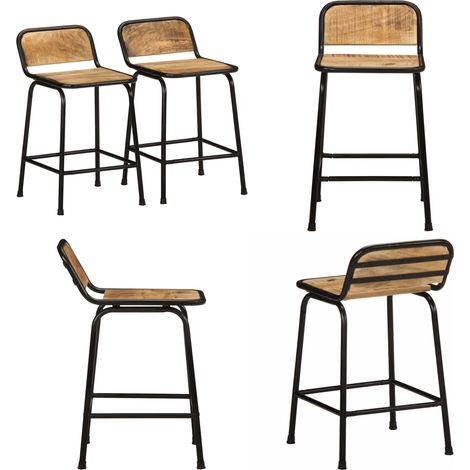 vidaXL Tabourets de bar lot de 2 pcs bois massif manguier brut (1/5)