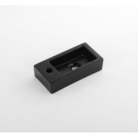 FugaFlow Eccelente Pietra Fontaine - 38x18,5x9cm - céramique - trou de robinet à gauche - Mat Noir (1/5)