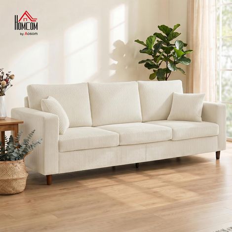 Canapé 3 Places Assise Extra Large Velours Côtelé Crème 225 cm Canapé Droit Salon Moderne Confortable (1/5)