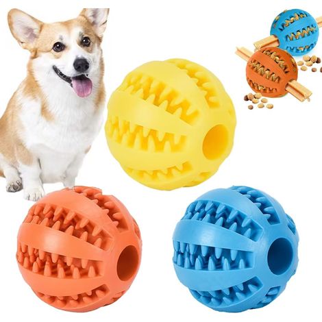 Pack of 3 Dog Balls with Dental Care, Snack Ball, Food Ball, Diameter 6 cm, Throwing Ball, Feeding Toy, Dog, Educational Toy for Large and Small, Chew Toy Made of Natural Rubber (1/5)