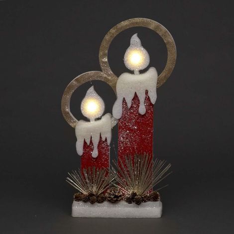 31cm, 41cm and 51cm Christmas Pre-Lit Twin LED Candles Battery Operated Glitter Foam Table Decorations (1/5)